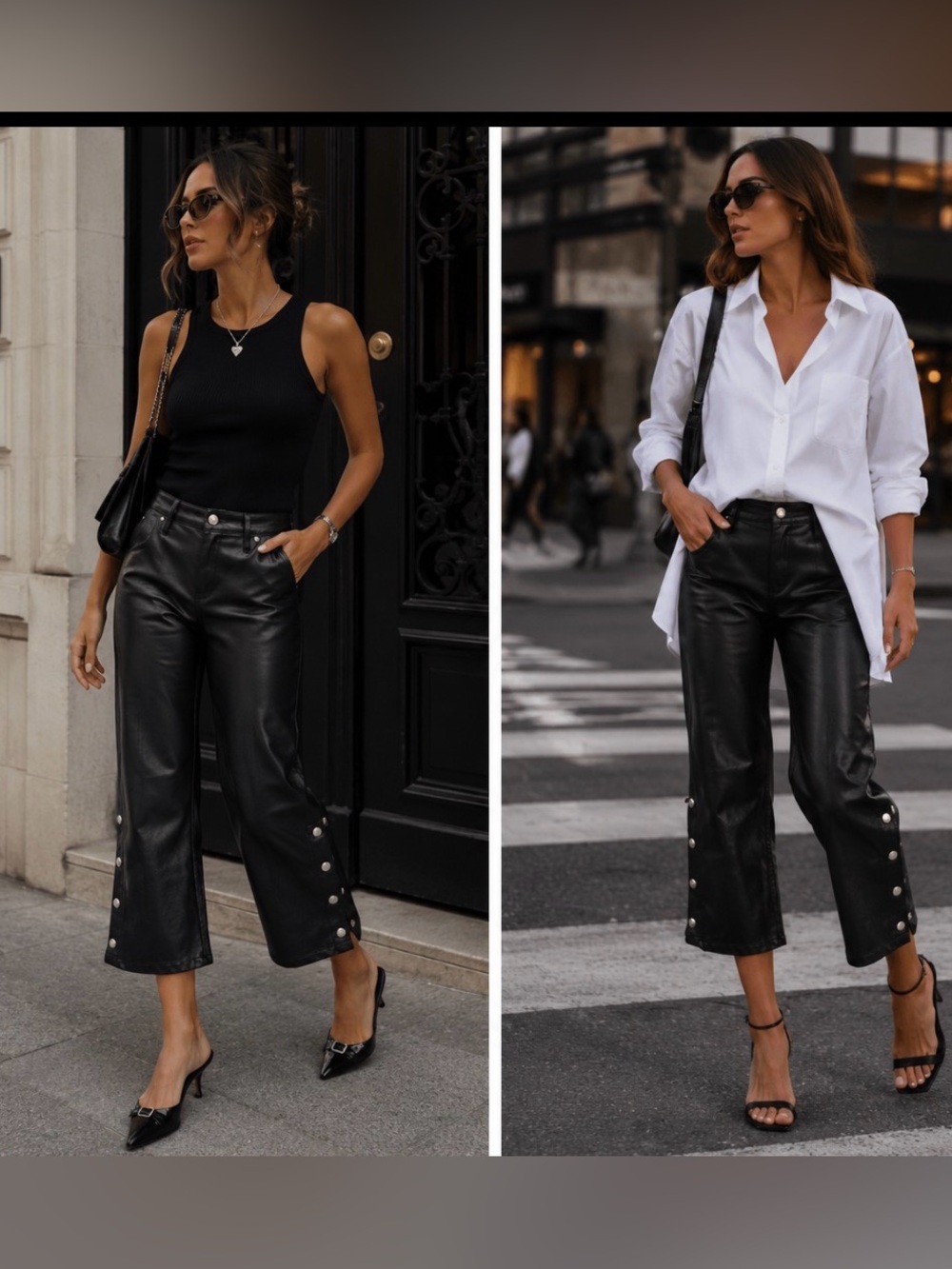 Blank NYC Black Faux Leather Cropped Snap-Hem Pants